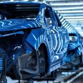 Row of finished car bodies in a production site welded together with laser by Laserline diode lasers